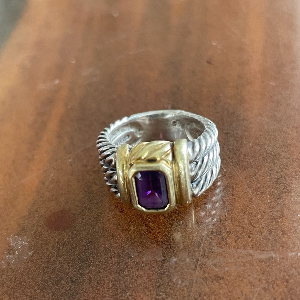 Estate David Yurman, Sterling, Silver And 14 Karat Gold Ring With Amethyst